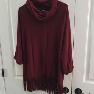Chic Cowl Neck Sweater with Fringe